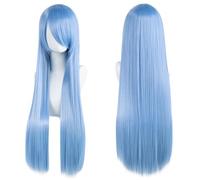 Fouriding 80cm Long Straight Hair Wig with Bangs,Womens Straight Cosplay Full Wigs Synthetic Hair for Halloween Cosplay Costume Party Daily Wig Use 39Inch (Lake Blue)