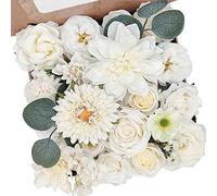 Fouriding Artificial Fake Roses Flowers for DIY Wedding Bouquets Centerpieces Arrangements Valentine's Day Mother's Day Baby Shower Birthday Cake Home Decoration (White)