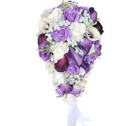 Fouriding Artificial Purple Calla Lily Bride Bouquet for Wedding,Calla Lily Bride Bridal Water Drops Bouquet Bridesmaid for Ceremony Anniversary Party Bridal Shower Wedding Decoration