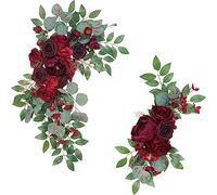 Fouriding Artificial Wedding Arch Flowers Kit 2 Pack, Floral Decorations for Ceremony Reception Backdrop Decoration Welcome Signs (Wine Red)