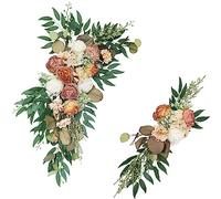 Fouriding Artificial Wedding Arch Flowers Kit 2 Pack,Wedding Artificial Flower Swag Wedding Welcome Signs Floral Decorations for Wedding Ceremony Reception Backdrop Decoration (Champagne Orange)