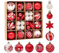 Fouriding Christmas Balls Ornaments - 42pcs Small Shatterproof Plastic Baubles, Hanging Decorations for Xmas Tree, Holiday, Wedding, Party (Red, White)