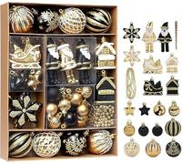 Fouriding Christmas Ornaments, 50pcs Small Baubles Shatterproof Plastic Balls for Xmas Tree Holiday Party Decoration (Black Gold)