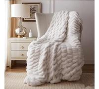 Fouriding Faux Fur Fleece Throw Blanket, Winter Soft Warm Bubble Faux Fur Fleece Blanket for Bed Sofa Casual Blanket Bedspread, Beige, 100x150CM