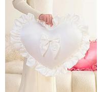 Fouriding Heart Pillow, Soft Heart Shaped Pillow with Bow Ruffle Design Love Room Decor Pillows for Sofa Bed Chair Cute Love Shaped Throw Pillow Cushion for Bedroom Living Room (1, White)