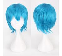 Fouriding Lake Blue Short Wig Unisex Short Cosplay Wig Prom Hair Fluffy Layered Heat Resistant Synthetic Hair for Womens Mens Party Halloween Cosplay Costume