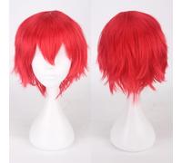 Fouriding Red Short Wig Unisex Short Cosplay Wig Prom Hair Fluffy Layered Heat Resistant Synthetic Hair for Womens Mens Party Halloween Cosplay Costume