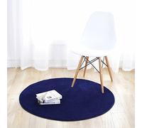 Fouriding Round Circular Area Rugs Solid Carpets Home Cozy Mat Bedroom Luxurious Floor Pads for Living Room (Blue, Diameter:3.2ft)
