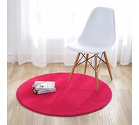 Fouriding Round Circular Area Rugs Solid Carpets Home Cozy Mat Bedroom Luxurious Floor Pads for Living Room (Rose Red, Diameter:3.2ft)