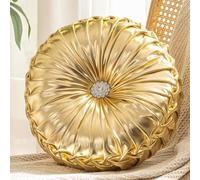 Fouriding Round Throw Pillow Pumpkin Shape Cushion Decorative Throw Pillow with Pleated Design Round Chair Cushion for Couch Sofa Bed (Gold)