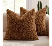 Fouriding Set of 2 Lambswool Throw Pillow Covers 45CM,Teddy Fleece Cushion Covers Winter Square Thickened Cushion Cases for Sofa Couch Bed Car Seats Living Room Bedroom (Brown)