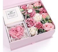 Fouriding Soap Rose Flower Gift Box, Flora Scented Roses Flower Bath Soap,for Mum Daughter Artificial Flowers Birthday Mothers Day Anniversary Christmas Valentines Day Teachers Day Bath Gift (Pink)
