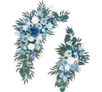 Fouriding Wedding Arch Flowers Swag(Pack of 2),Artificial Roses Swag Flowers for Wedding Ceremony Reception Backdrop Chair Welcome Signs Decoration (Misty Blue)