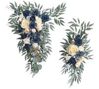 Fouriding Wedding Arch Flowers Swag(Pack of 2),Artificial Roses Swag Flowers for Wedding Ceremony Reception Backdrop Chair Welcome Signs Decoration (Champagne Blue)