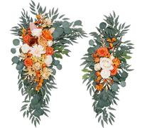 Fouriding Wedding Arch Flowers Swag(Pack of 2),Artificial Roses Swag Flowers for Wedding Ceremony Reception Backdrop Chair Welcome Signs Decoration (Champagne Orange)