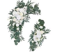 Fouriding Wedding Arch Flowers Swag(Pack of 2),Artificial Roses Swag Flowers for Wedding Ceremony Reception Backdrop Chair Welcome Signs Decoration (White Green)