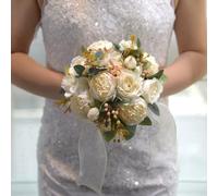 Fouriding Wedding Bouquet Pastoral Style Artificial Hand Flower Bride Bridal Bouquet Bridesmaid Wedding Decoration Bouquets (Creamy)
