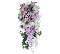 Fouriding Wedding Water Drop Bouquets for Bride, Bridal Artificial Waterfall Bouquets for Ceremony Anniversary Party Bridal Shower Wedding Flowers (Lilac Purple)
