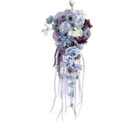 Fouriding Wedding Water Drop Bouquets for Bride, Bridal Artificial Waterfall Bouquets for Ceremony Anniversary Party Bridal Shower Wedding Flowers (Blue Purple)