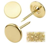 Fourindo 150Pcs Heavy Duty Thumb Tacks, Gold Alloy Flat Head Push Pins for Bulletin Board, Upholstery Tacks, Decorative Drawing Pins for Cork Notice Board, Wall Hanging, Home Office DIY Decor