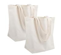 Fourindo 2-Pack Natural Beige Reusable Canvas Tote Bags, 45x35x15cm 100% Cotton Eco-Friendly Shopping Bags with Long Handles for Grocery, Travel & DIY