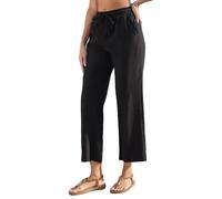 Fourindo Womens Wide Leg Trousers Ladies Elasticated Waist Palazzo Trousers with Drawstring Lightweight Cotton Loose High Waisted Trousers Black, Dark Gray