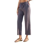Fourindo Womens Wide Leg Trousers Ladies Elasticated Waist Palazzo Trousers with Drawstring Lightweight Cotton Loose High Waisted Trousers Black, Dark Gray