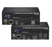 FOURKAY 8K KVM HDBT Extender Kit 100m - HDMI 2.1 USB 2.0 KVM over Cat6, 8K@30Hz 4:4:4, 4K@120Hz, 1080p@240Hz, HDCP 2.3, RS-232, Audio Out, PoC, Dolby Atmos DTS:X - KVM8K100E-P