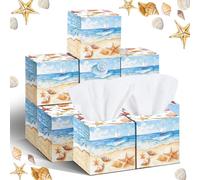 Fourluoo 12 Pack Summer Ocean Shells Facial Tissues Cube Boxes 600 Sheets 3 Ply Small Sea Face Tissues Bulk for Summer Car Bedroom Supplies