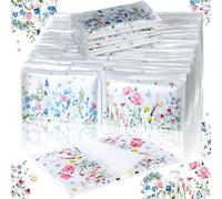 Fourluoo 50 Pack Summer Floral Pocket Tissues Individual Packs Wildflower Wallet Facial Tissue Travel Bulk 3 Ply Flower Pocket Packets for Summer Wedding Party Supplies