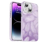 Fourmor phone case for iPhone 14 - Feather pattern, suitable for girls,drop-proof, lightweight, anti-fingerprint, lens protection, lens diamond decoration. Suitable for iPhone 14 Purple
