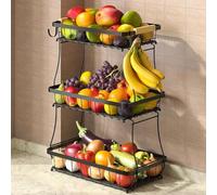 Fournine 3 Tier Fruit Bowl Basket with 2 Banana Hanger, 2025 Pro Detachable Kitchen Countertop Organizer for Fruits, Vegetables, Snacks, Metal Vegetable Storage Rack with Banana Holder, Black