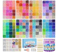Fournine 31000 Pcs Clay Beads Bracelet Making Kit for Girls, 192 Colours 9 Boxes Clay Beads Friendship Bracelet Making Kit with Charms Letter Bead Elastic Strings, Crafts Gifts for Teen Girls