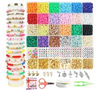Fournine 6800 Pcs Clay Beads Friendship Bracelet Making Kit, Preppy Flat Polymer Heishi Beads Set for Jewellery Making Kit with Letter Bead and Charms, DIY Craft Gifts for Teen Girls