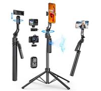 FOURPILLARS 68" Extendable Auto Face Tracking Tripod with Stand, 360° Rotation That Follows Your Movement, Portable Phone Tripod Stand with Remote for Content Creator Vlog Live Stream Video Recording