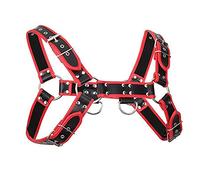 FourPlusOne Men's Faux Leather Shoulder Support Chest Adjustable Buckles Accerssory Chest Fancy Belt Braces (Black&Red)(Size: One Size)