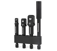 Fourrobber Impact Driver Socket Adapter Set with Magnetic Extension Bit Holder for 1/4 inch Hex Shank to Square Socket Turn Power Drill Into Nut Driver 4 Pieces