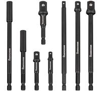Fourrobber Impact Driver Socket Adapter Set with Magnetic Extension Bit Holder for 1/4 inch Hex Shank to Square Socket Turn Power Drill Into Nut Driver 8 Pieces