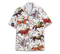 Foursssve White Horse Racing Beach Shirts Hawaiian Shirt for Mens Womens, Casual Short Sleeve Vacation Bird Hawaiian Shirts for Adults