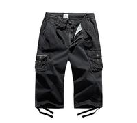 FOURSTEEDS Women's Mid Rise Cargo Capris Elastic Waist Drawstring Multi Pocket Working Tactical Hiking Cropped Cargo Pants, 642 Black, L