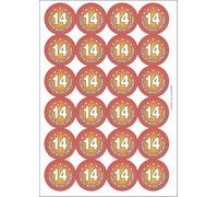 Fourteen 14 Years of Being Awesome Circular Matt Paper Stickers A4 Sheet of 24 (Each Sticker is 45mm Diameter)