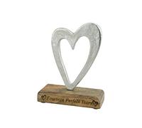 Fourteen Perfect Years 14th Anniversary Rustic Metal Heart Decoration - Free Standing Aluminium & Wooden Decoration (hssperf-14)