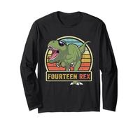 Fourteen Rex T Rex Birthday 14 Year Old Dinosaur 14th Dino Long Sleeve T-Shirt