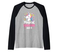 Fourth Birthday Magical Unicorn Age 4 Girl Raglan Baseball Tee