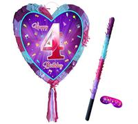Fourth birthday pinata with stick - Girls party smashing game - Big 41cm x 38cm