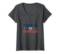 Fourth & Fearless: Empowering Kids' Birthday Celebration V-Neck T-Shirt, Women, Dark Heather Grey, XL