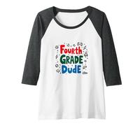 Fourth Grade Dude Cool Kid School Sports Gaming Fun Raglan Baseball Tee, Women, Dark Heather/White, S