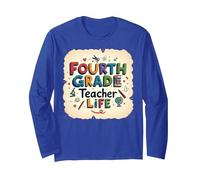 Fourth Grade Teacher Life Educational Icons Long Sleeve T-Shirt, Adult Unisex, Royal Blue, M