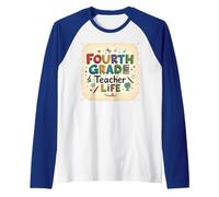 Fourth Grade Teacher Life Educational Icons Raglan Baseball Tee, Men, Royal Blue/White, XXL