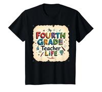 Fourth Grade Teacher Life Educational Icons T-Shirt, Kids, Black, 2 Years